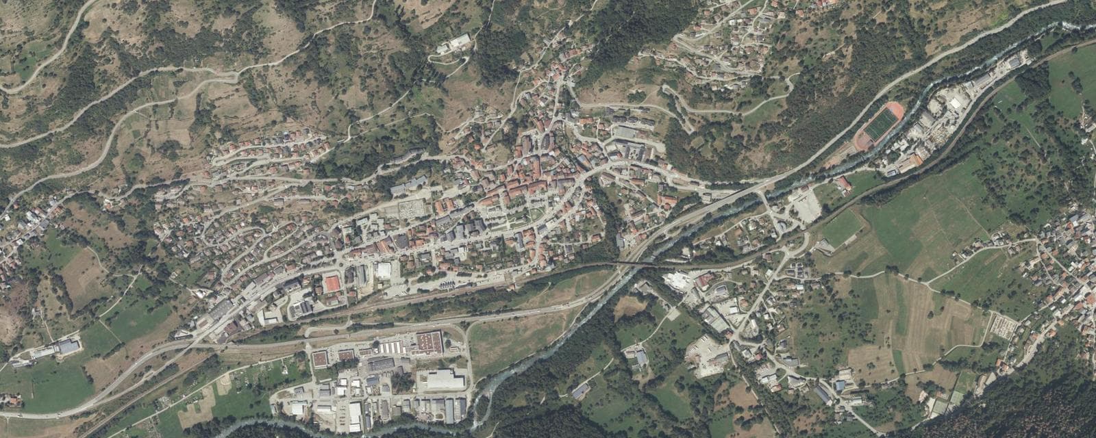 Vue aérienne de Aime-la-Plagne (Savoie)